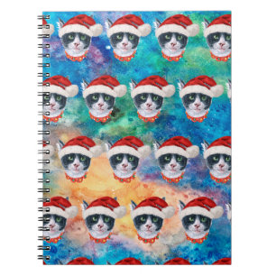 Cuaderno Patrón de gato blanco y negro Fiesta de Navidad