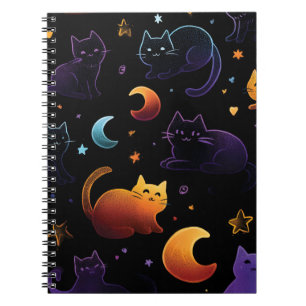 Cuaderno Patrón de gato celeste mágico con lunas