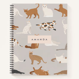 Cuaderno Patrón de gato con encanto monograma Amantes de ga