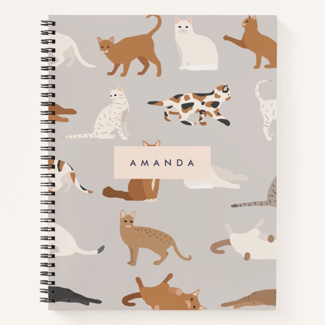 Cuaderno Patrón de gato con encanto monograma Amantes de ga (Anverso)