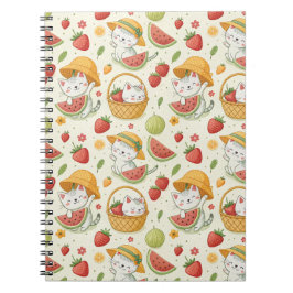 Cuaderno Patrón de gato de frutas de verano - Diseño de pic