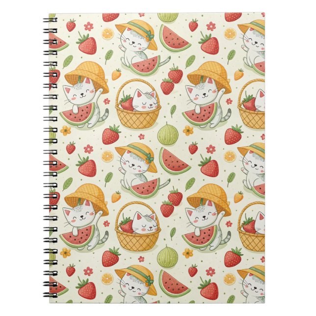 Cuaderno Patrón de gato de frutas de verano - Diseño de pic (Frente)
