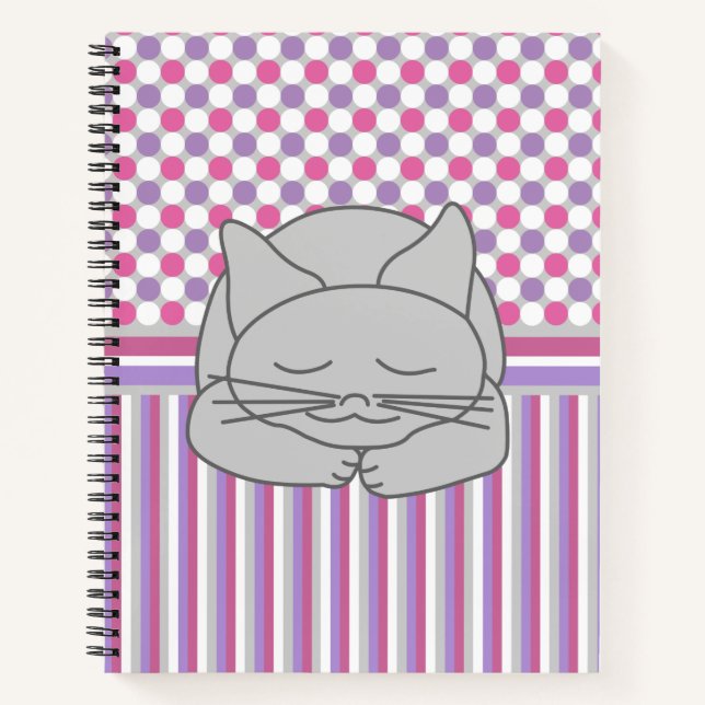 Cuaderno Patrón de gato gris durmiente (Anverso)