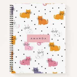 Cuaderno Patrón de gato juguetón personalizado con puntos d