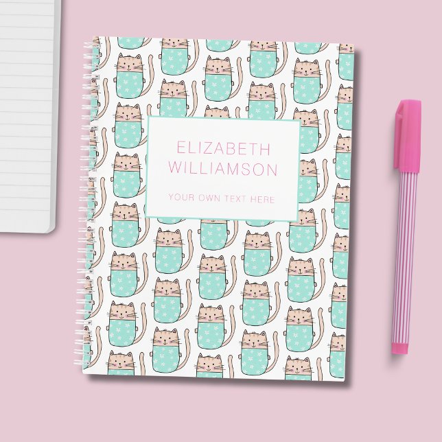 Cuaderno Patrón de gato lindo personalizado (Kitty Cat pattern notebook - personalize with your own text)