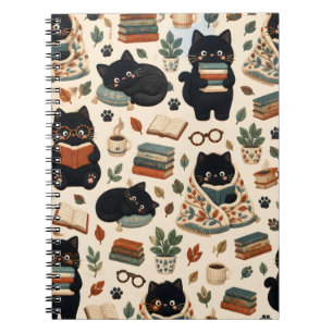 Cuaderno Patrón de gato negro acogedor amante de los libros