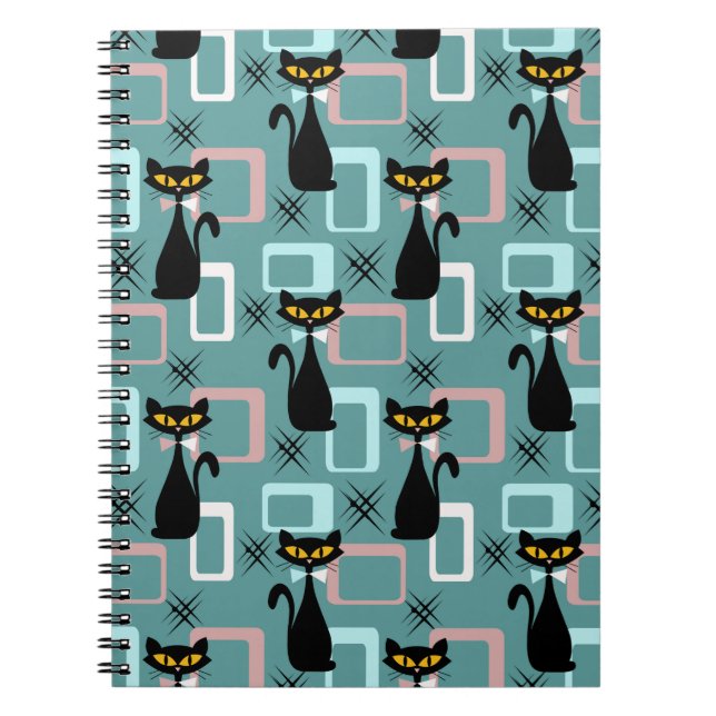 Cuaderno Patrón de gato negro de Mid Century (Frente)
