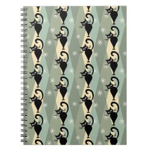 Cuaderno Patrón de gato negro de Mid Century