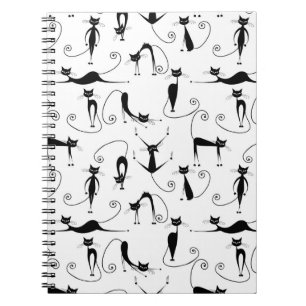 Cuaderno Patrón de gato negro delgado caprichoso