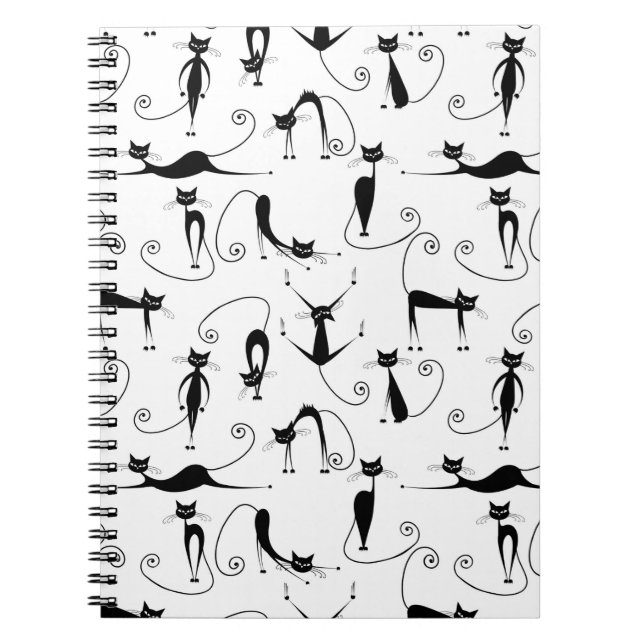 Cuaderno Patrón de gato negro delgado caprichoso (Frente)