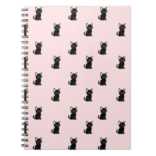 Cuaderno Patrón de gato negro lindo sobre rosa pastel
