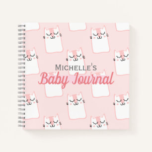 Cuaderno Patrón de gato rosa lindo Niña de bebé personal
