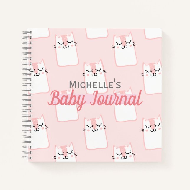 Cuaderno Patrón de gato rosa lindo Niña de bebé personaliza (Anverso)
