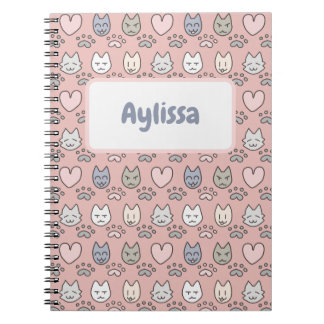 Cuaderno Patrón de gato rosa pastel Kawaii