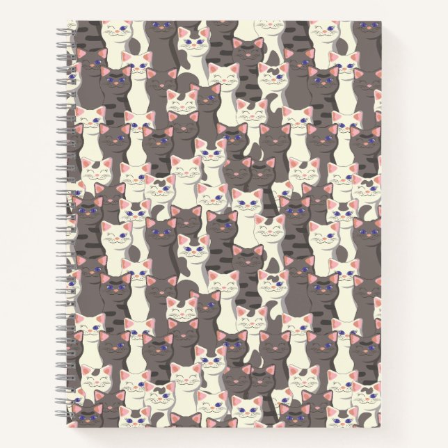 Cuaderno Patrón de gatos blancos y grises (Anverso)