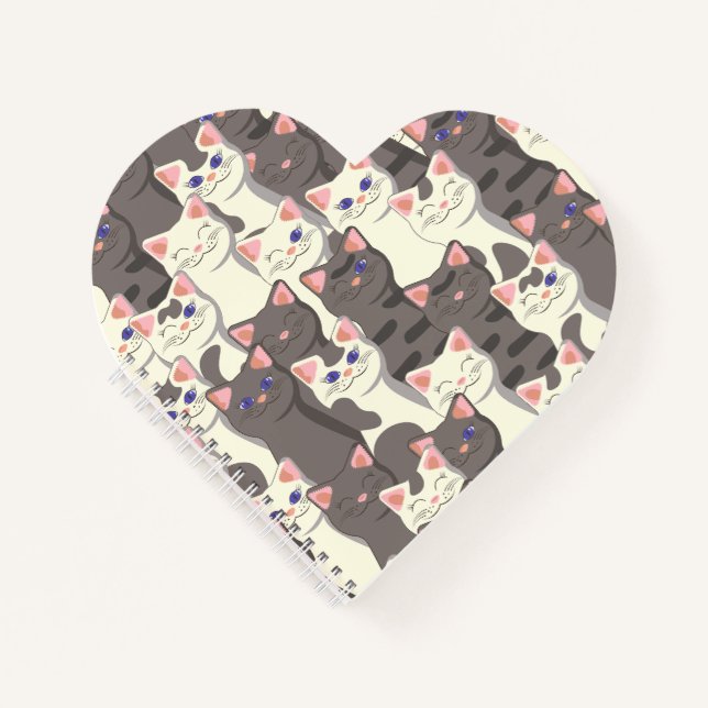 Cuaderno Patrón de gatos blancos y grises (Anverso)