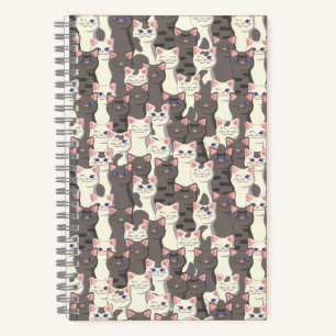 Cuaderno Patrón de gatos blancos y grises