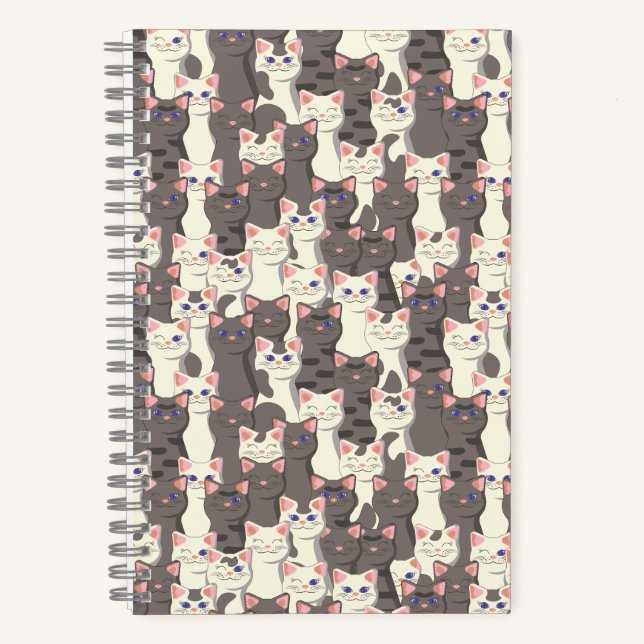 Cuaderno Patrón de gatos blancos y grises (Anverso)