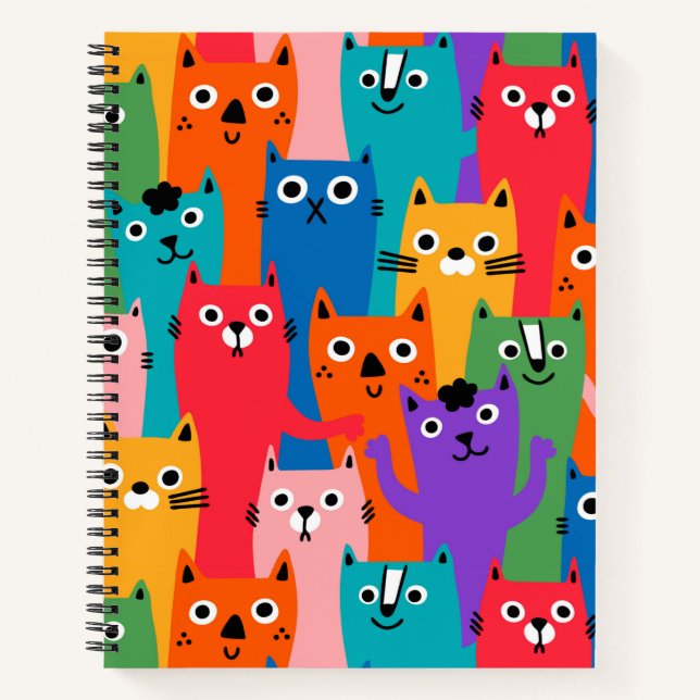Cuaderno Patrón de gatos coloridos (Anverso)