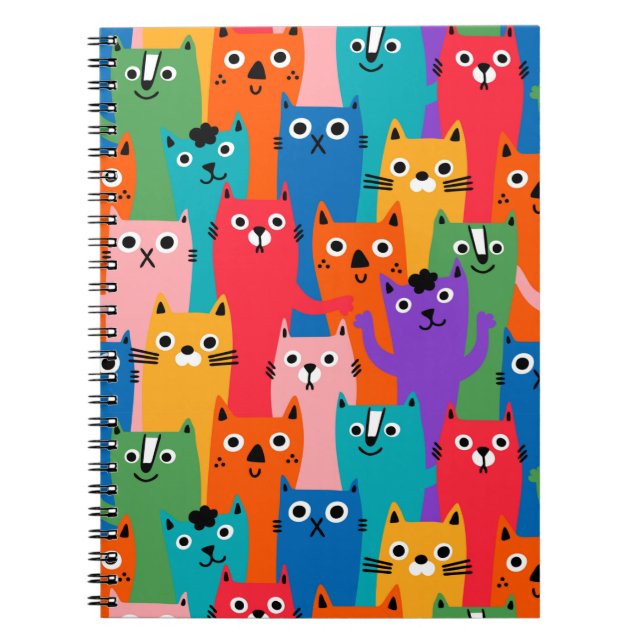 Cuaderno Patrón de gatos coloridos (Frente)