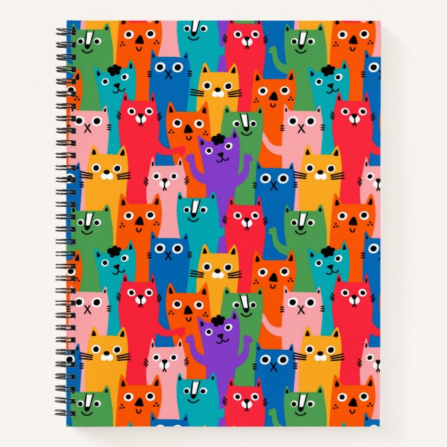 Cuaderno Patrón de gatos coloridos (Anverso)