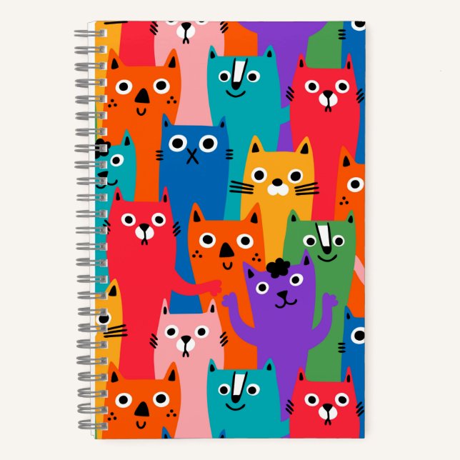 Cuaderno Patrón de gatos coloridos (Anverso)