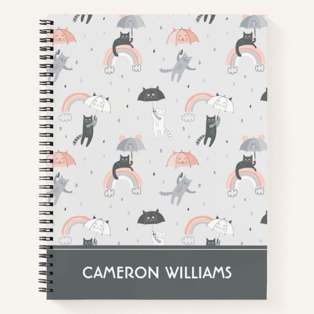 Cuaderno Patrón de gatos con lluvia corta (Anverso)