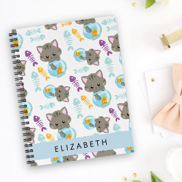 Cuaderno Patrón De Gatos, Gatos Cutos, Gatitos, Tu Nombre