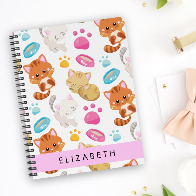 Cuaderno Patrón De Gatos, Gatos Cutos, Kitty, Paws, Tu Nomb (Subido por el creador)