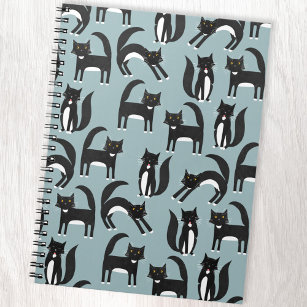 Cuaderno Patrón de gatos gitanos de color negro y blanco