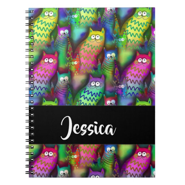 Cuaderno Patrón de gatos gradientes coloridos (Frente)