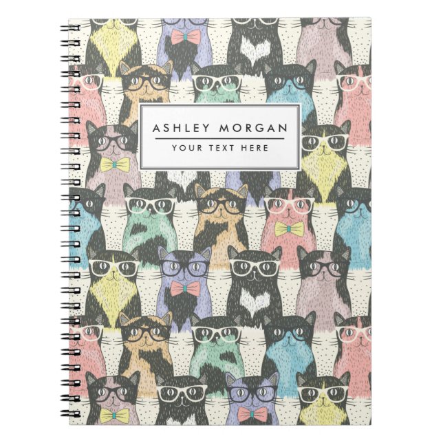 Cuaderno Patrón de gatos hipster (Frente)
