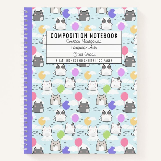 Cuaderno Patrón de gatos lindos personalizados composición  (Anverso)