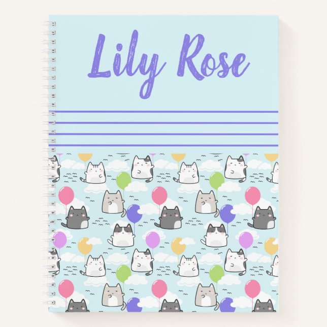 Cuaderno Patrón de gatos lindos personalizados para niños (Anverso)