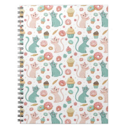 Cuaderno Patrón de gatos lindos y cupcakes - Arte de gatito