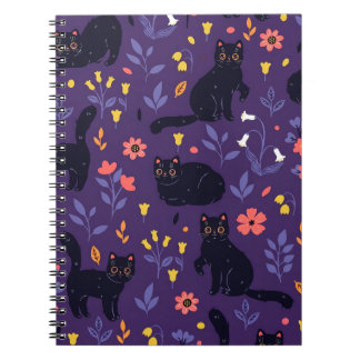 Cuaderno patrón de Gatos Negros y Flores Silvestres