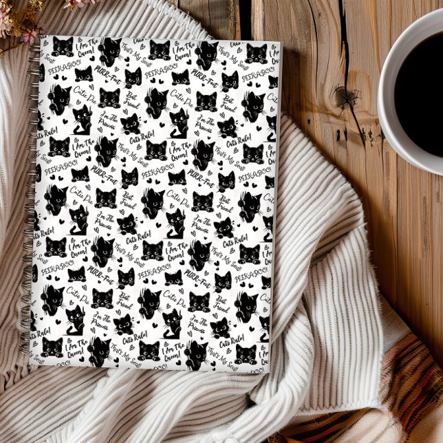Cuaderno Patrón de gatos y dichos negros (Cute Black Cats and Sayings with Hearts Pattern for Cat Lovers and Halloween Notebook)