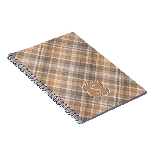 Cuaderno Patrón de gingham a cuadros de franja neutra rústi (Lado Derecho)