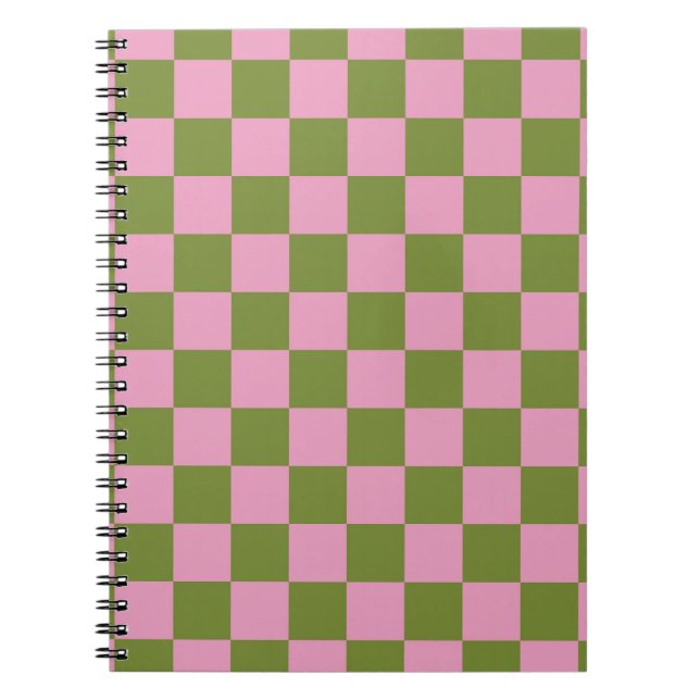 Cuaderno Patrón de gingham a cuadros verde y rosa (Frente)