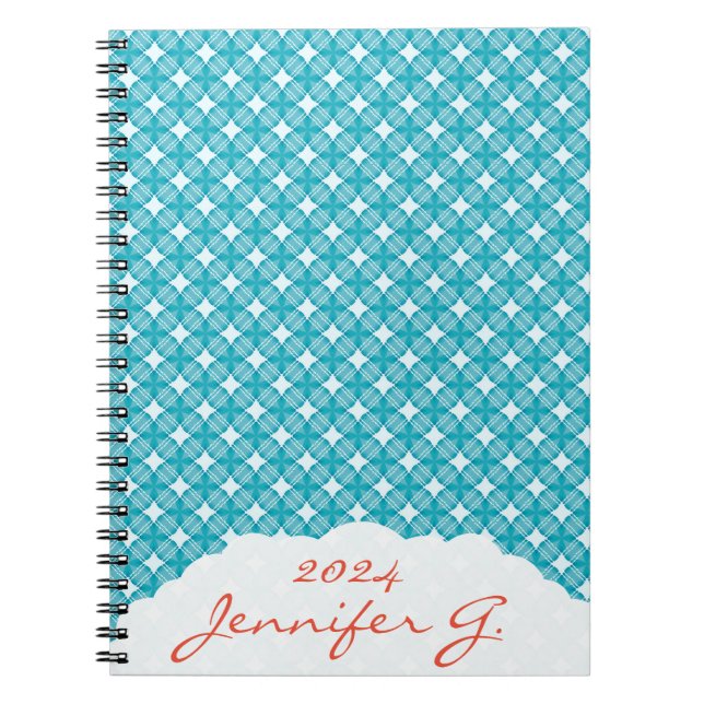 Cuaderno Patrón de Gingham de Cuadrícula y Estrellas (Frente)