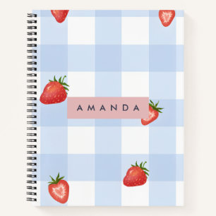 Cuaderno Patrón de Gingham de fresa y azul personalizado