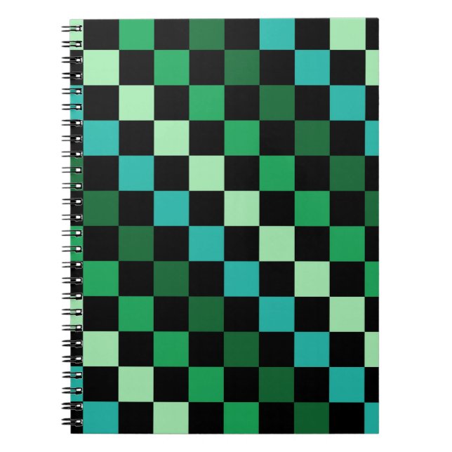 Cuaderno Patrón de Gingham de Green Blue Checkered (Frente)