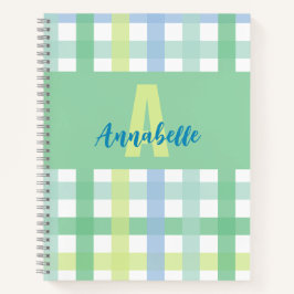 Cuaderno Patrón de Gingham de Monograma Lime Pastel Verde A