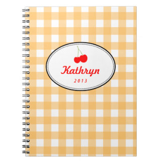Cuaderno Patrón de gingham del país naranja cereza personal