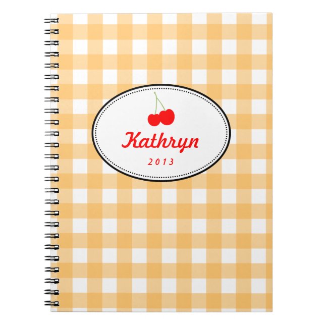 Cuaderno Patrón de gingham del país naranja cereza personal (Frente)