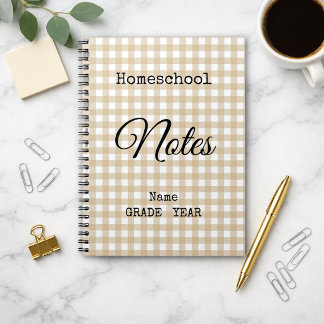 Cuaderno Patrón de Gingham Marrón para Homeschool de Regres