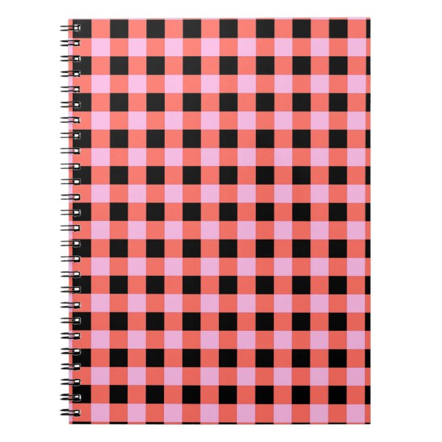 Cuaderno Patrón de Gingham negro rosado (Frente)