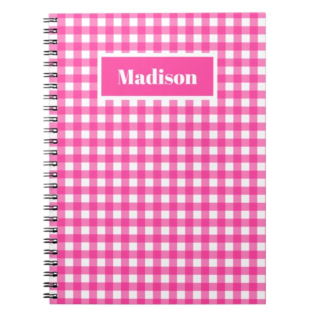 Cuaderno Patrón de Gingham Preppy Pink Hot (Frente)