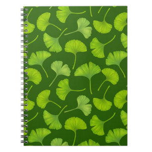 Cuaderno Patrón de ginkgo sobre verde oscuro