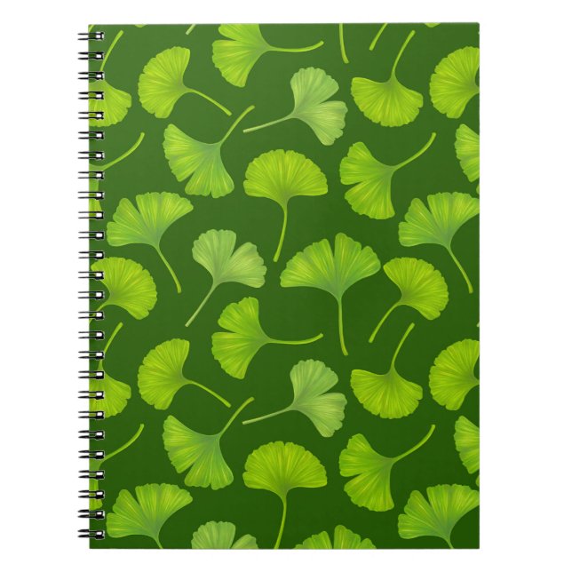 Cuaderno Patrón de ginkgo sobre verde oscuro (Frente)